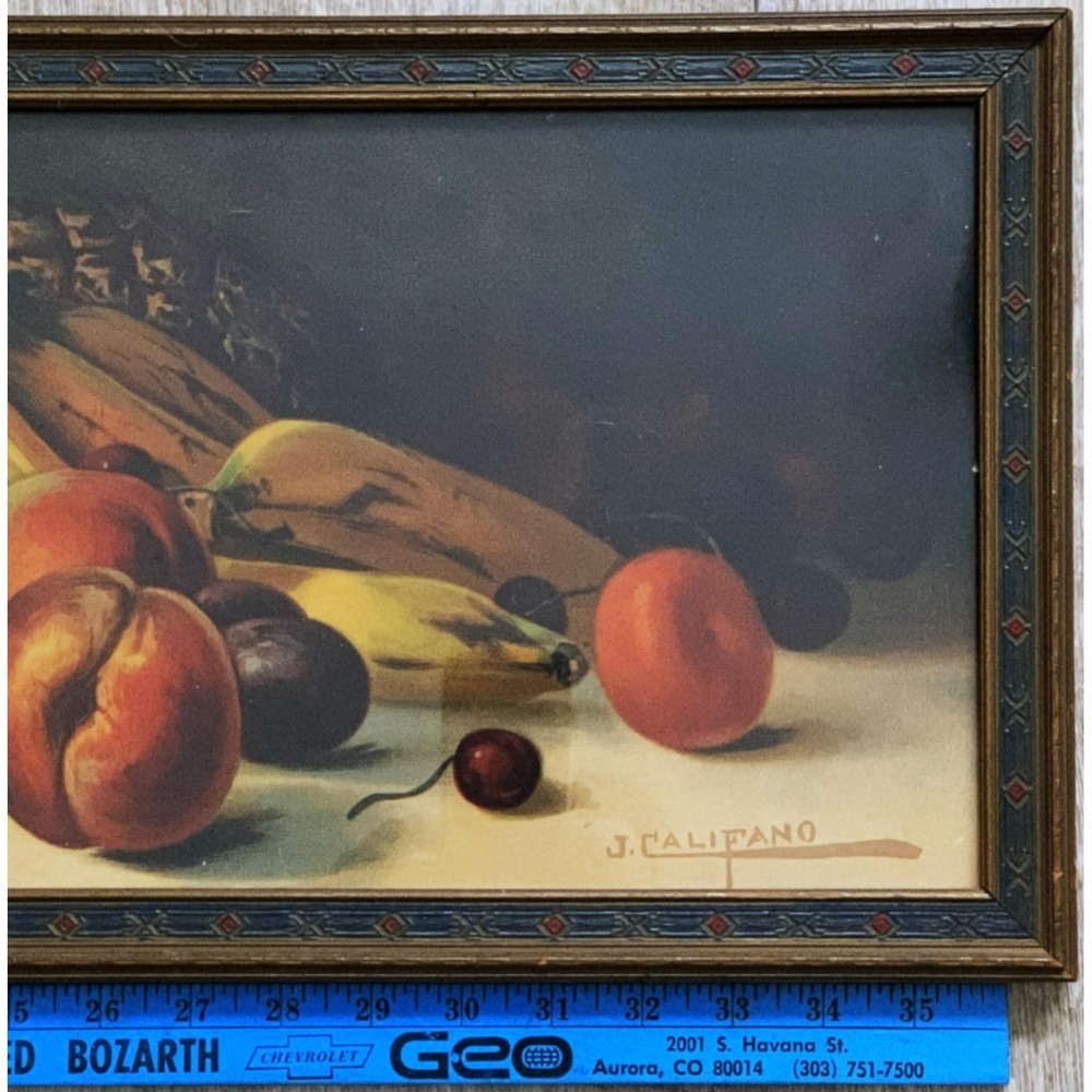 Antique c 1900s J. Califano Fruit Still Life Yard Long Litho Carved Wood Frame - Picture 10 of 13